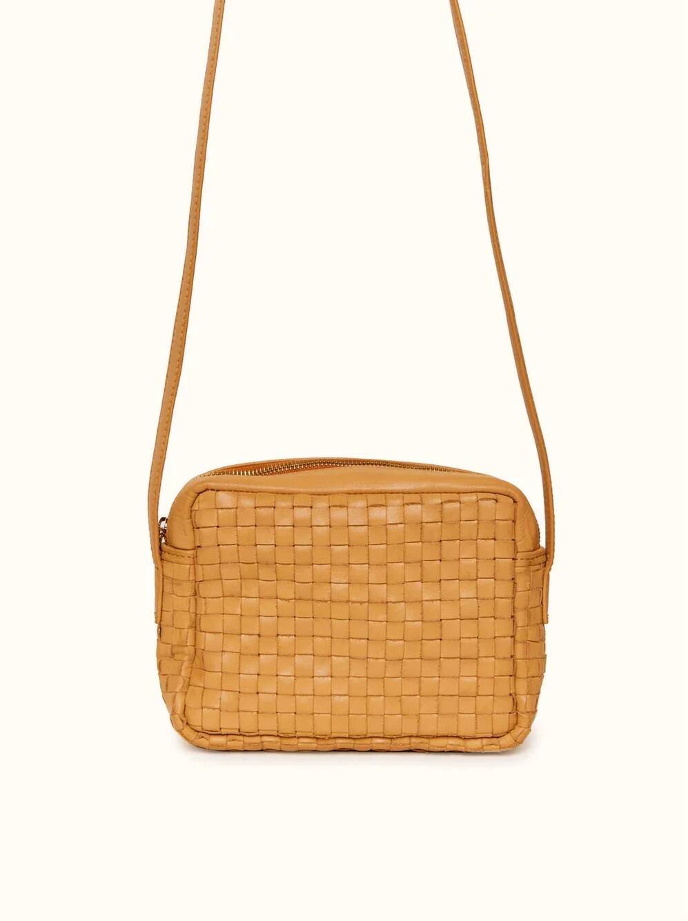 NEW ABLE women's valerie woven crossbody bag in cognac